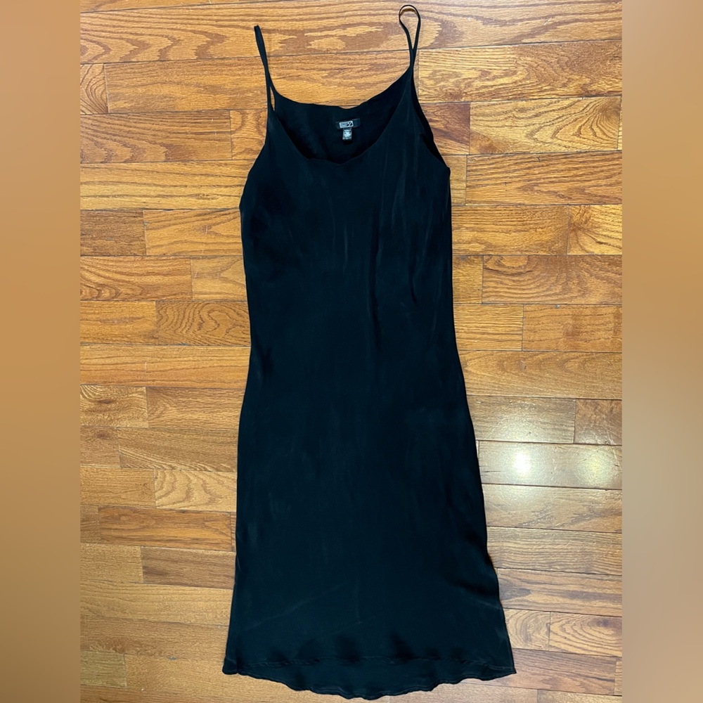 Natalie Busby Women's L Black 100% Cupro Slip Maxi Dress 90s Minimalist - Picture 2 of 8